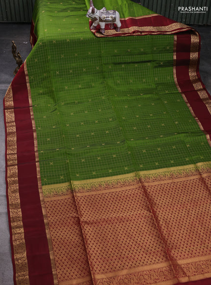 Green & Maroon Kanchipuram Soft Silk - Checks