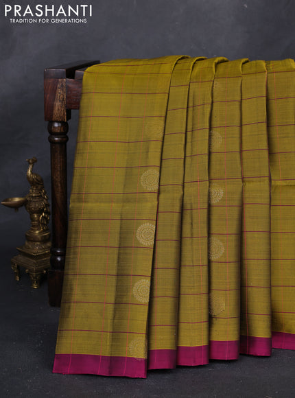 Mehendi Green & Magenta Pink Kanchipuram Soft Silk - Checks