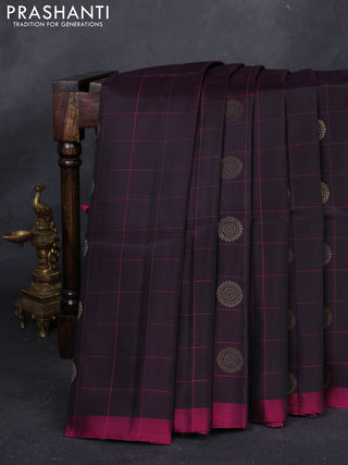 Jamun & Magenta Pink Kanchipuram Soft Silk - Checks