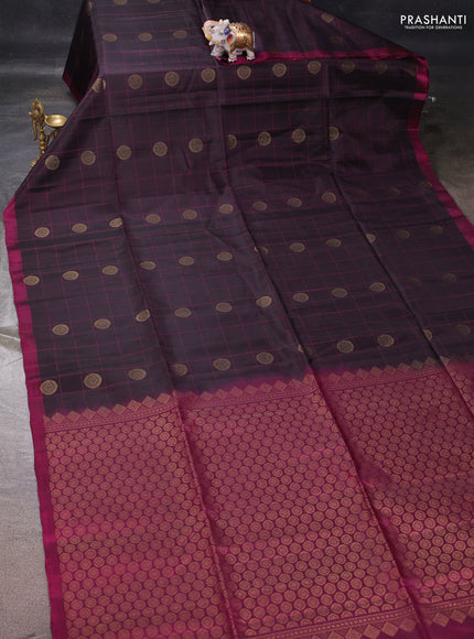 Jamun & Magenta Pink Kanchipuram Soft Silk - Checks