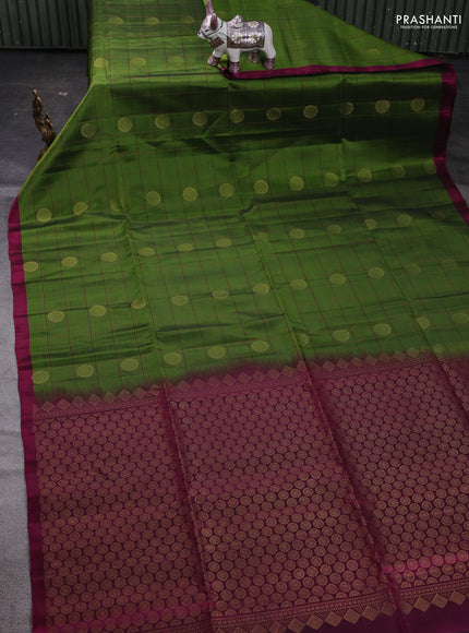 Sap Green & Magenta Pink Kanchipuram Soft Silk - Checks
