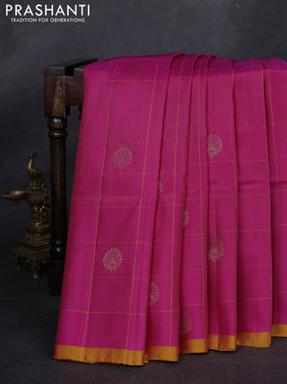 Pink & Mango Yellow Kanchipuram Soft Silk - Checks