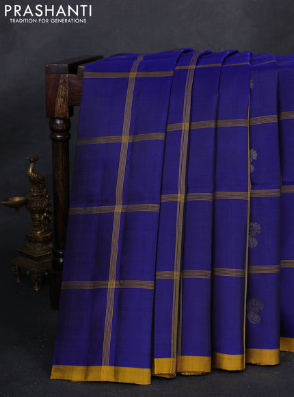 Blue & Mustard Yellow Kanchipuram Soft Silk - Buttas