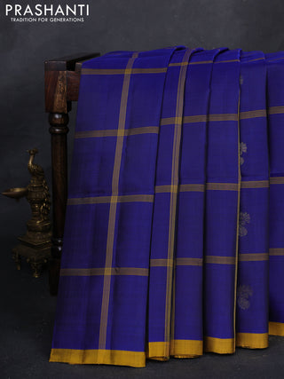 Blue & Mustard Yellow Kanchipuram Soft Silk - Buttas