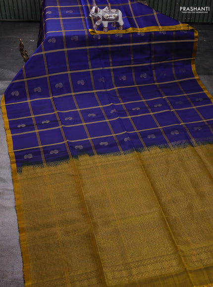 Blue & Mustard Yellow Kanchipuram Soft Silk - Buttas