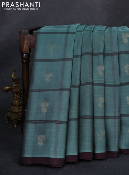Pastel Green & Wine  Kanchipuram Soft Silk - Checks