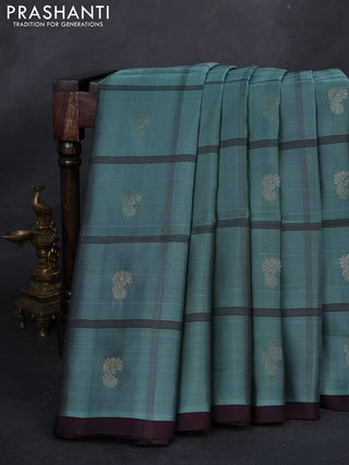 Pastel Green & Wine  Kanchipuram Soft Silk - Checks