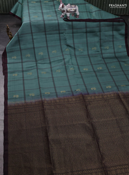 Pastel Green & Wine  Kanchipuram Soft Silk - Checks