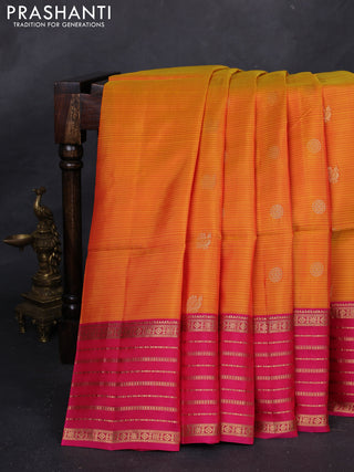Mango Yellow & Pink Kanchipuram Soft Silk - Buttas