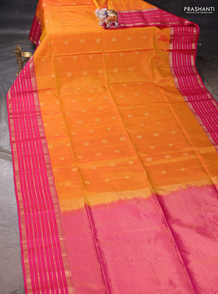 Mango Yellow & Pink Kanchipuram Soft Silk - Buttas