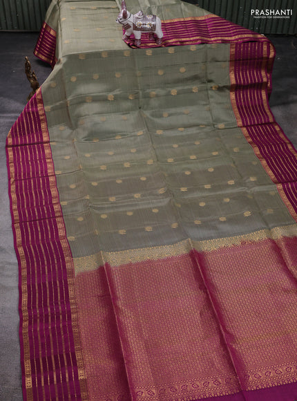 Chiku  & Magenta Pink Kanchipuram Soft Silk - Buttas