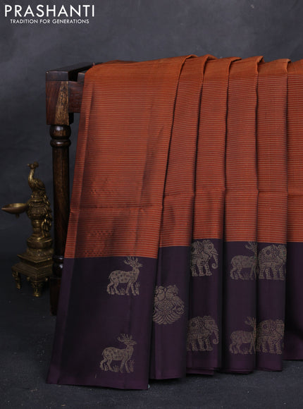 Rust & Purple Kanchipuram Soft Silk Saree