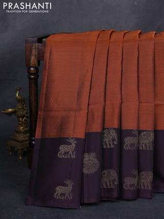 Rust & Purple Kanchipuram Soft Silk Saree