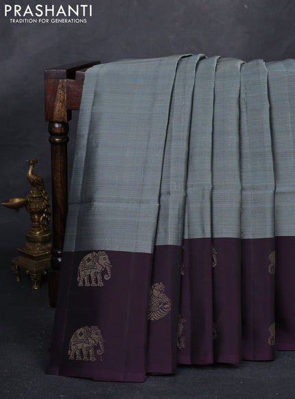 Grey & Purple Kanchipuram Soft Silk Saree