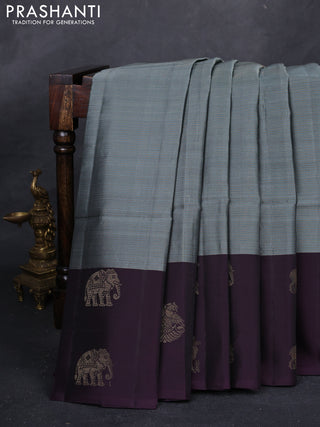 Grey & Purple Kanchipuram Soft Silk Saree