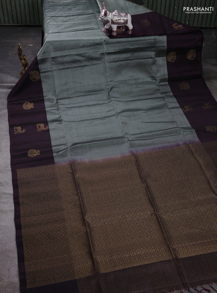 Grey & Purple Kanchipuram Soft Silk Saree