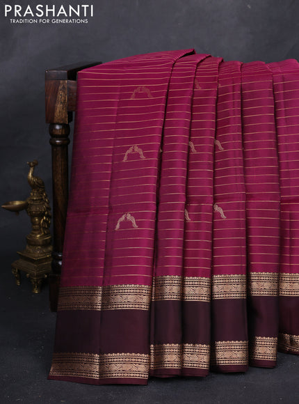Magenta Pink & Wine  Kanchipuram Soft Silk Saree