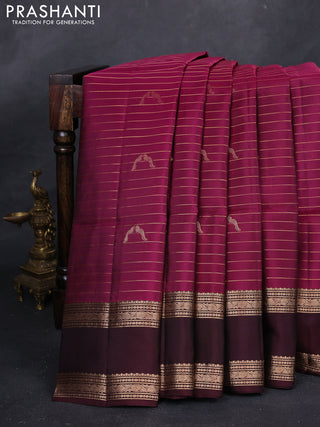 Magenta Pink & Wine  Kanchipuram Soft Silk Saree