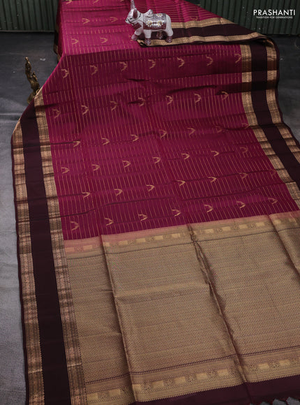 Magenta Pink & Wine  Kanchipuram Soft Silk Saree