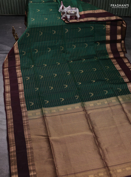 Bottle Green & Maroon Kanchipuram Soft Silk Saree