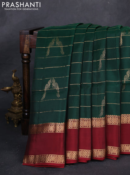 Bottle Green & Maroon Kanchipuram Soft Silk Saree