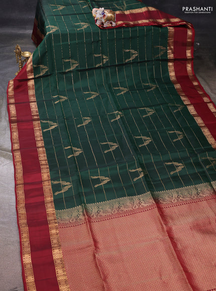 Bottle Green & Maroon Kanchipuram Soft Silk Saree