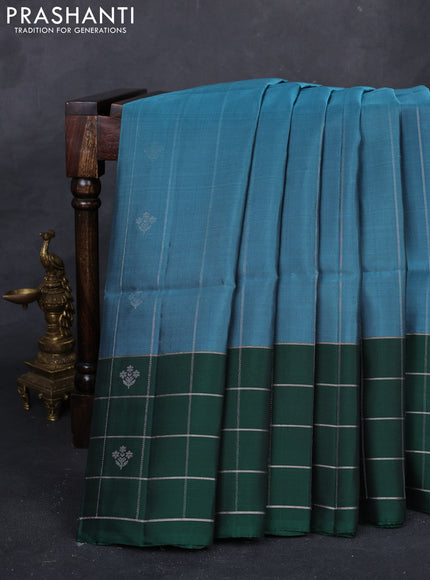 Pastel Blue & Bottle Green Kanchipuram Soft Silk Saree