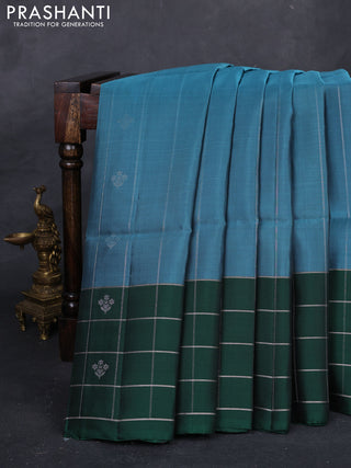 Pastel Blue & Bottle Green Kanchipuram Soft Silk Saree