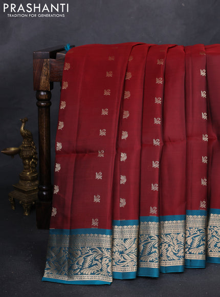 Maroon & Teal Green Kanchipuram Soft Silk - Buttas