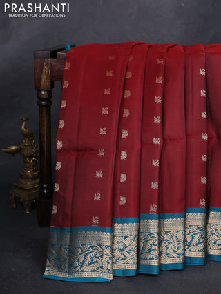 Maroon & Teal Green Kanchipuram Soft Silk - Buttas