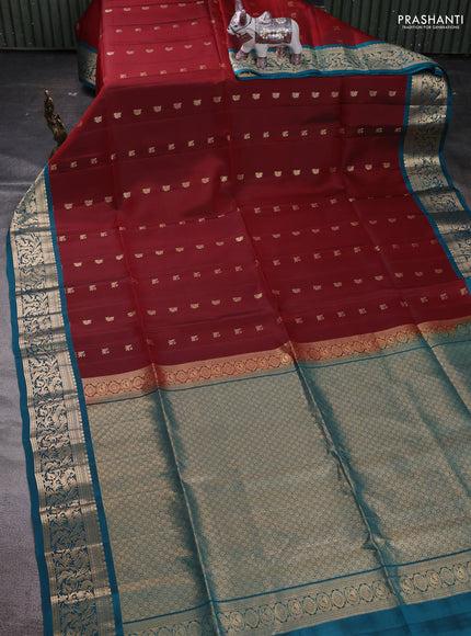 Maroon & Teal Green Kanchipuram Soft Silk - Buttas