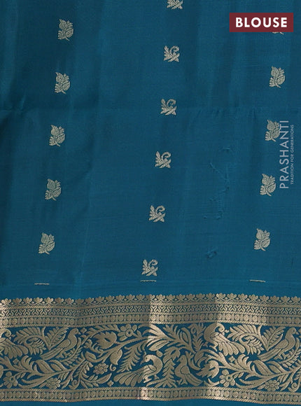 Maroon & Teal Green Kanchipuram Soft Silk - Buttas