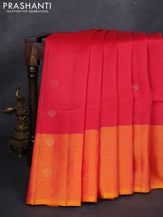 Red & Mango Yellow Kanchipuram Soft Silk - Buttas