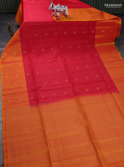 Red & Mango Yellow Kanchipuram Soft Silk - Buttas