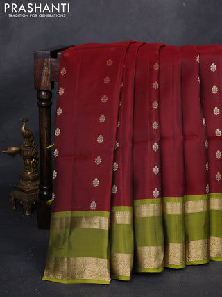 Maroon & Light Green Kanchipuram Soft Silk - Buttas