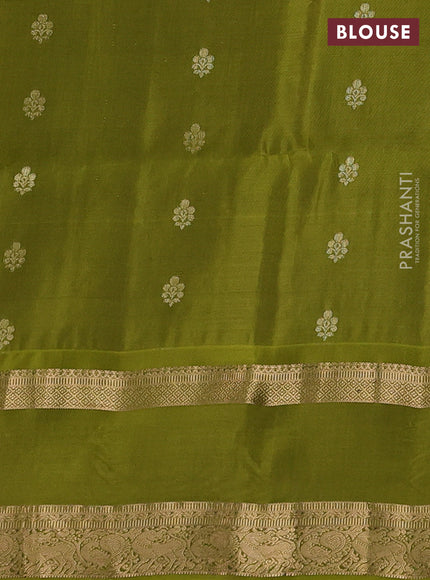 Maroon & Light Green Kanchipuram Soft Silk - Buttas