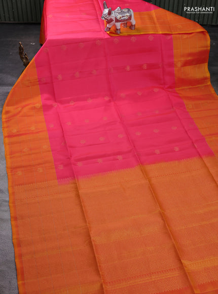 Candy Pink & Mango Yellow Kanchipuram Soft Silk - Buttas