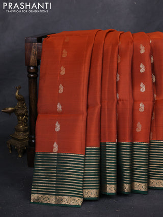 Rust & Bottle Green Kanchipuram Soft Silk - Buttas