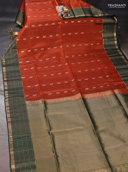 Rust & Bottle Green Kanchipuram Soft Silk - Buttas