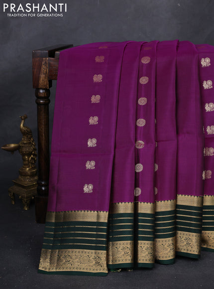 Purple & Bottle Green Kanchipuram Soft Silk - Buttas