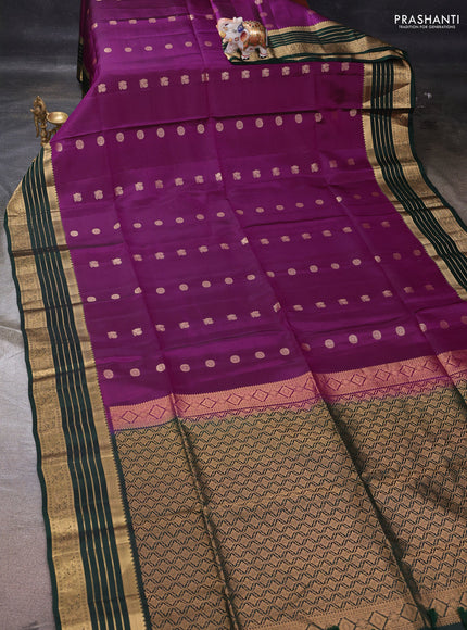 Purple & Bottle Green Kanchipuram Soft Silk - Buttas