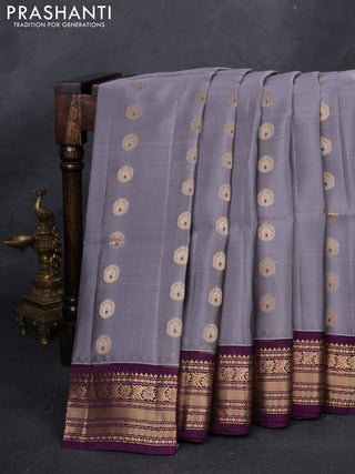 Grey & Purple Kanchipuram Soft Silk - Buttas