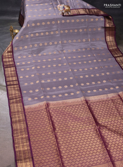 Grey & Purple Kanchipuram Soft Silk - Buttas