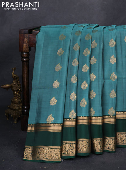 Teal Green & Green Kanchipuram Soft Silk - Buttas