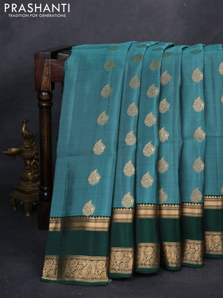 Teal Green & Green Kanchipuram Soft Silk - Buttas
