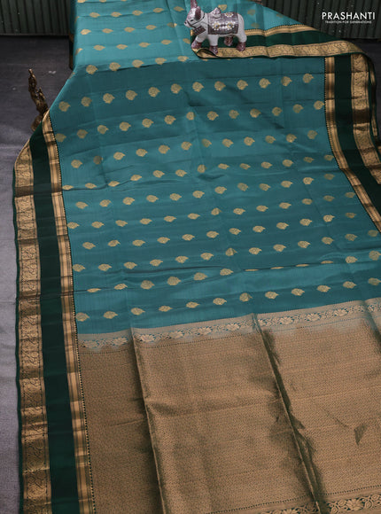 Teal Green & Green Kanchipuram Soft Silk - Buttas