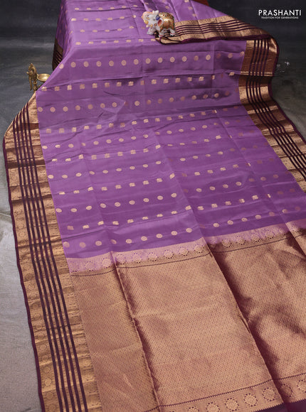 Pastel Purple & Wine Kanchipuram Soft Silk - Checks
