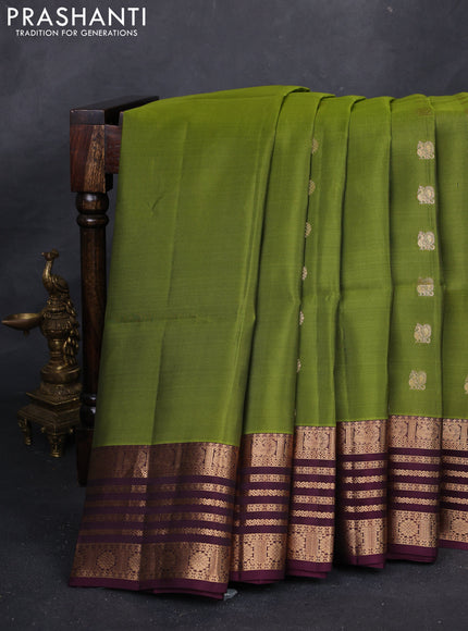 Mehendi Green & Wine Kanchipuram Soft Silk - Buttas