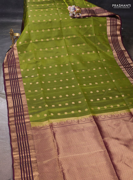 Mehendi Green & Wine Kanchipuram Soft Silk - Buttas