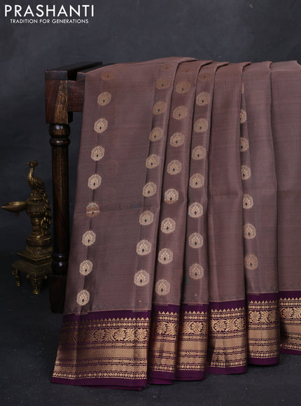 Pastel Brown & Purple Kanchipuram Soft Silk - Buttas